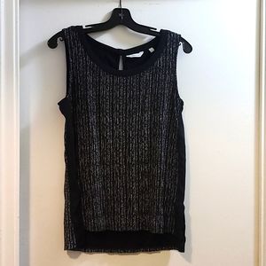 3/$20! Sleeveless black patterned crew-neck office casual blouse, size M